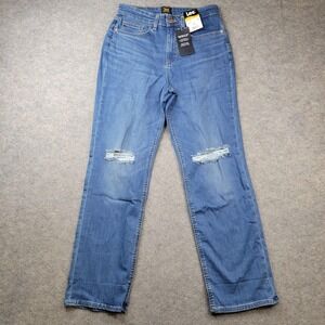 Lee Jeans Womens 8M Blue Medium Wash‎ High Rise Boyfriend Distressed Denim